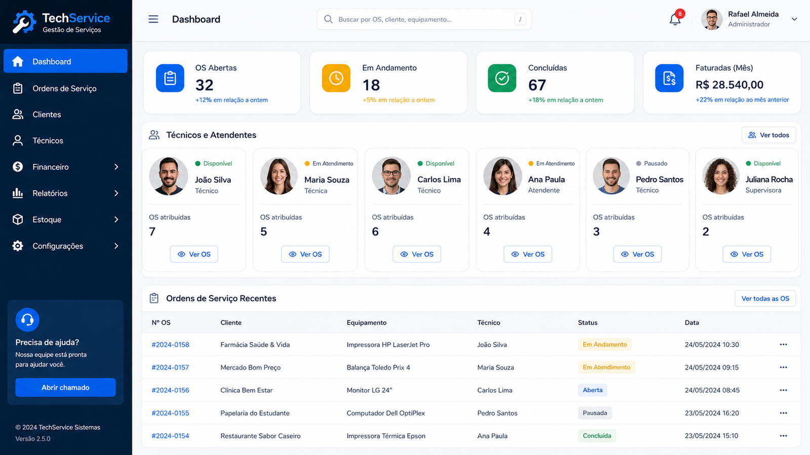 Dashboard do sistema MAMUTE OS